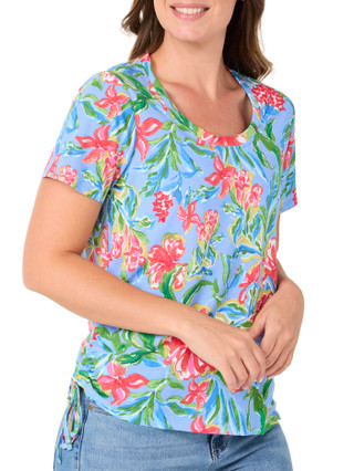 Thumbnail 1: Stella Parker Petite Short Sleeve Scoop Neck Drawstring Top 