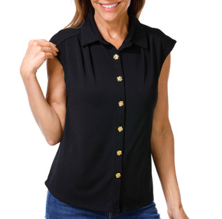 Thumbnail 1: RIO & RIAN Women's Sleeveless Button Down Collared Top 