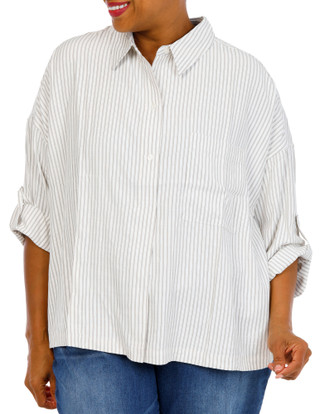 Thumbnail 1: MAX STUDIO Women's Striped Roll Tab Henley Top 