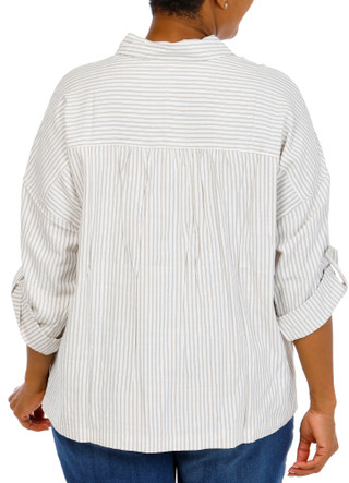 Thumbnail 2: MAX STUDIO Women's Striped Roll Tab Henley Top 