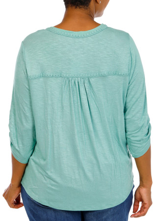 Thumbnail 2: Democracy Women's Plus Embroidered Roll Tab Sleeve Top 