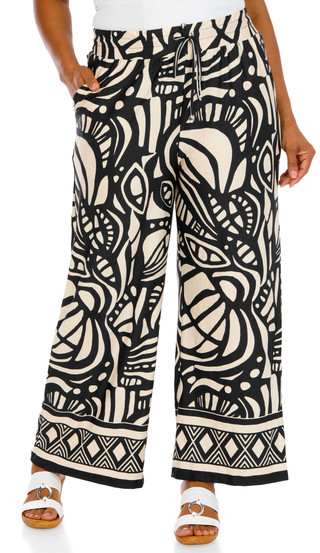 Thumbnail 1: ILU Women's Plus Print Wide Leg Drawstring Pants 