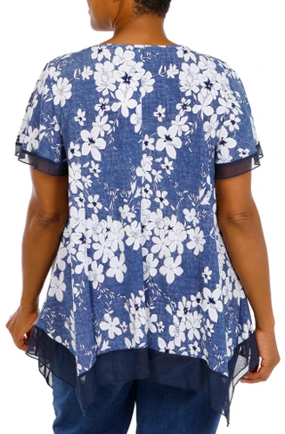 Thumbnail 2: AMANA Women's Plus Floral Textured Chiffon Trim Top 