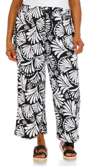 Thumbnail 1: Zac & Rachel Women's Plus Tropical Drawstring Wide Leg Pants 