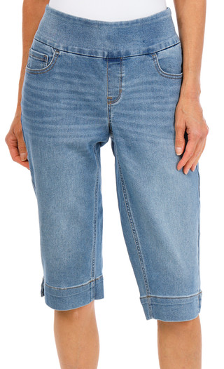 Thumbnail 1: Sound Style Women's Comfort Stretch Wide Waist Pixie Slit Capris 