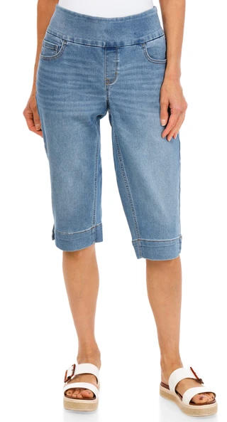Thumbnail 3: Sound Style Women's Comfort Stretch Wide Waist Pixie Slit Capris 