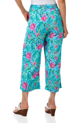Thumbnail 2: Stella Parker Women's Tropical Print Wide Leg Drawstring Capris 