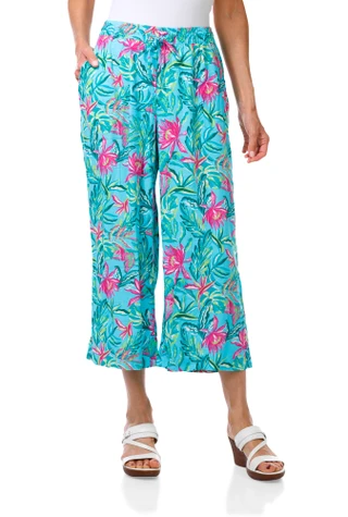 Thumbnail 1: Stella Parker Women's Tropical Print Wide Leg Drawstring Capris 
