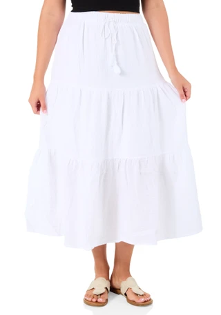Thumbnail 1: No Comment Juniors Gauze Tiered Tassel Maxi Skirt 