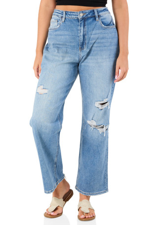 Thumbnail 1: VERVET Juniors Distressed Ankle Length Wide Leg Jeans 