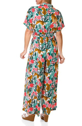 Thumbnail 2: America & Beyond Women's Jaguar Paradise Short Sleeve Jumpsuit 