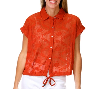 Thumbnail 1: Kaktus Women's Short Sleeve Lace Button Down Top 