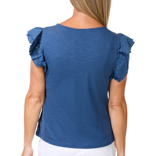 Thumbnail 3: Nicole Miller Women's Flutter Sleeve Mixed Media Top 