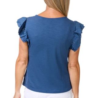 Thumbnail 2: Nicole Miller Women's Flutter Sleeve Mixed Media Top 