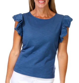 Thumbnail 1: Nicole Miller Women's Flutter Sleeve Mixed Media Top 