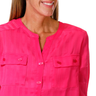 Thumbnail 2: Erin London Petite 3/4 Sleeve Crinkle Button Front Top 