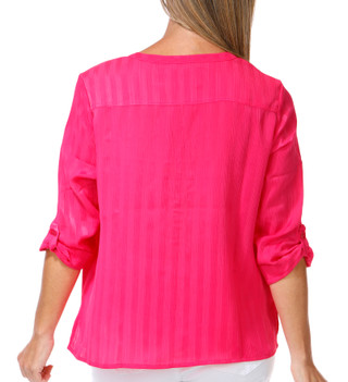 Thumbnail 3: Erin London Petite 3/4 Sleeve Crinkle Button Front Top 
