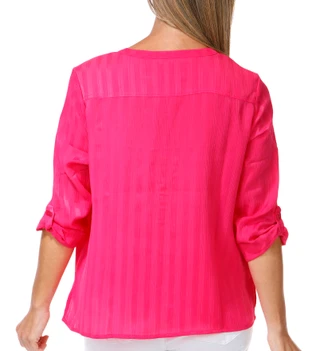 Thumbnail 3: Erin London Petite 3/4 Sleeve Crinkle Button Front Top 