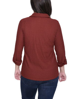 Thumbnail 2: Ny Collection Women's Solid Button Down Roll Tab Top 