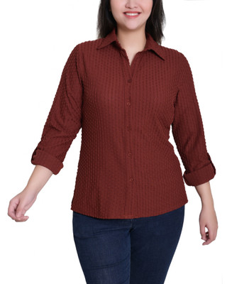 Thumbnail 1: Ny Collection Women's Solid Button Down Roll Tab Top 