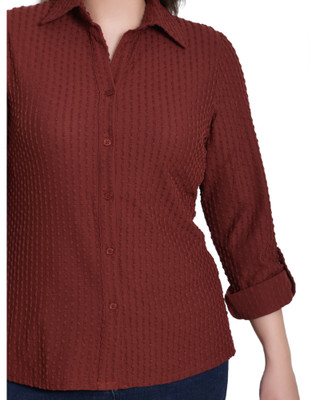Thumbnail 4: Ny Collection Women's Solid Button Down Roll Tab Top 