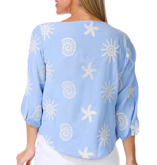 Thumbnail 2: Ana & Rose Women's 3/4 Sleeve Crew Neck Embroidered Top 