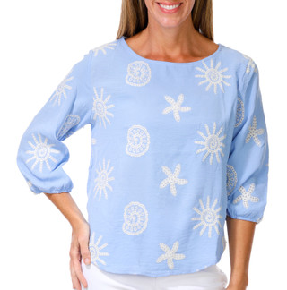 Thumbnail 1: Ana & Rose Women's 3/4 Sleeve Crew Neck Embroidered Top 