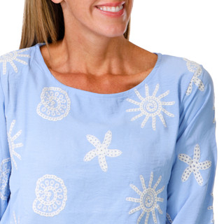 Thumbnail 3: Ana & Rose Women's 3/4 Sleeve Crew Neck Embroidered Top 
