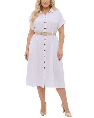 Thumbnail 1: Ny Collection Plus Solid Belted A-line Dress 