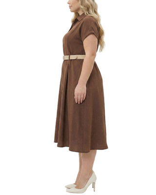 Thumbnail 4: Ny Collection Plus Solid Belted A-line Dress 