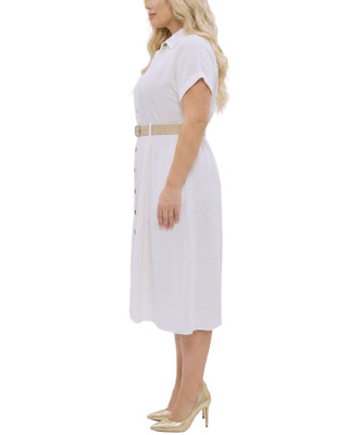 Thumbnail 4: Ny Collection Plus Solid Belted A-line Dress 