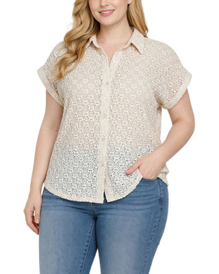 Thumbnail 1: Ny Collection Plus Lace Short Sleeve Top 