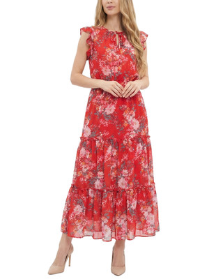 Thumbnail 1: Ny Collection Petite Floral Tiered Midi Dress 
