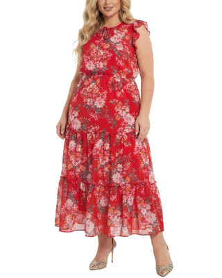 Thumbnail 1: Ny Collection Plus Floral Tiered Midi Dress 