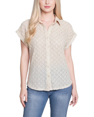 Thumbnail 1: Ny Collection Petite Lace Short Sleeve Top 