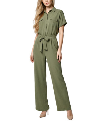 Thumbnail 1: Ny Collection Petite Solid Belted Short Sleeve Jumpsuit 