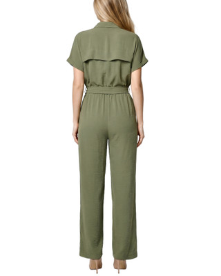 Thumbnail 4: Ny Collection Petite Solid Belted Short Sleeve Jumpsuit 