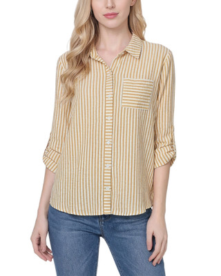 Thumbnail 1: Ny Collection Petite Striped Button Down Top 