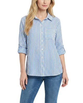 Thumbnail 1: Ny Collection Petite Striped Button Down Top 