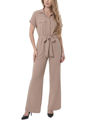 Thumbnail 1: Ny Collection Women's Solid Belted Short Sleeve Jumpsuit 