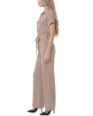 Thumbnail 3: Ny Collection Women's Solid Belted Short Sleeve Jumpsuit 