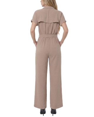 Thumbnail 4: Ny Collection Women's Solid Belted Short Sleeve Jumpsuit 