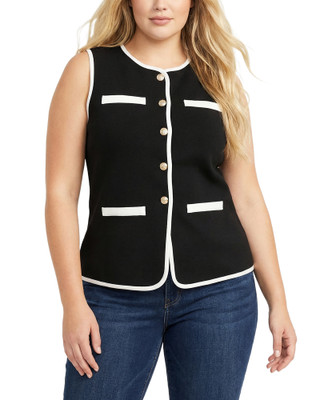 Thumbnail 1: Ny Collection Plus Contrast Edge Sleeveless Vest 