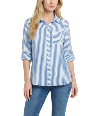 Thumbnail 1: Ny Collection Women's Striped Button Down Top 