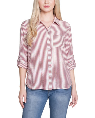 Thumbnail 1: Ny Collection Women's Striped Button Down Top 