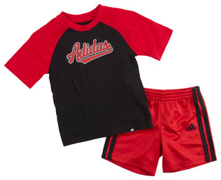 Thumbnail 1: Adidas Little Boys 2 Pc Raglan Logo Short Set 