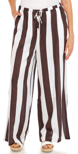 Thumbnail 1: TRU DESTINATIONS Women's Linen Wide Leg Stripe Pant 