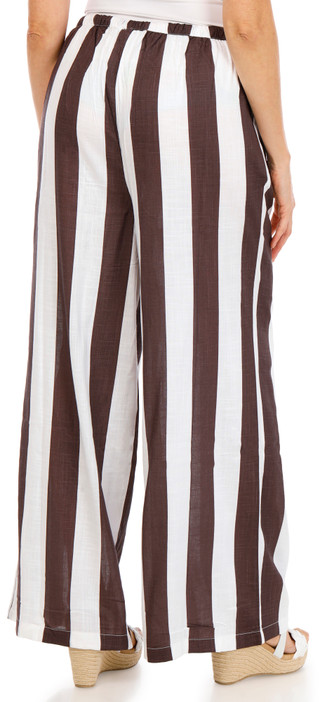 Thumbnail 2: TRU DESTINATIONS Women's Linen Wide Leg Stripe Pant 