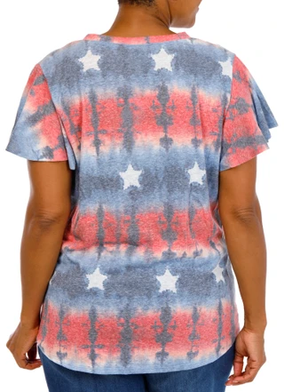 Thumbnail 2: Tru Self Women's Plus Americana Tye Dye Tie Front Top 