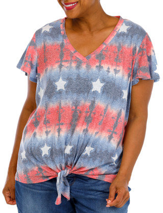 Thumbnail 1: Tru Self Women's Plus Americana Tye Dye Tie Front Top 